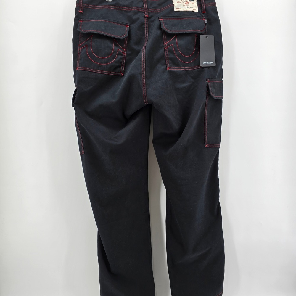 True Religion Cargo Pants Mens Contrast Stitch Jet Black Red 108335 Size 34 NWT - Picture 3 of 13